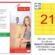 Tanex TW-2121 70x38 mm 100'lü Sarı Pastel Laser Etiket