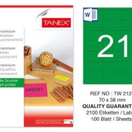 Tanex TW-2121 70x38 mm 100'lü Yeşil Floresan Laser Etiket