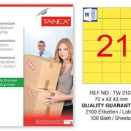 Tanex TW-2124 70x42.43 mm 100'lü Sarı Pastel Laser Etiket