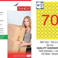 Tanex TW-2125 25 mm 100'lü Sarı Pastel Laser Etiket