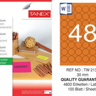 Tanex TW-2130 30 mm 100'lü Turuncu Floresan Laser Etiket