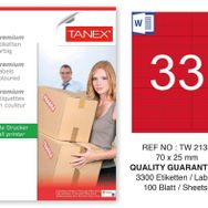 Tanex TW-2133 70x25 mm 100'lü Kırmızı Pastel Laser Etiket