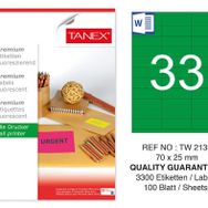 Tanex TW-2133 70x25 mm 100'lü Yeşil Floresan Laser Etiket