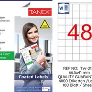 Tanex TW-2137 35x37.125 mm 100'lü Kuşe Laser Etiket