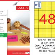 Tanex TW-2137 35x37.125 mm 100'lü Sarı Floresan Laser Etiket