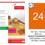 Tanex TW-2140 40 mm 100'lü Turuncu Floresan Laser Etiket