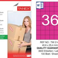 Tanex TW-2148 40.6x25.4 mm 100'lü Pembe Pastel Laser Etiket