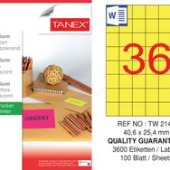 Tanex TW-2148 40.6x25.4 mm 100'lü Sarı Floresan Laser Etiket