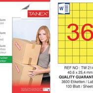 Tanex TW-2148 40.6x25.4 mm 100'lü Sarı Pastel Laser Etiket
