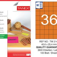 Tanex TW-2148 40.6x25.4 mm 100'lü Turuncu Floresan Laser Etiket