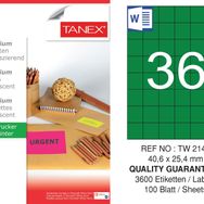 Tanex TW-2148 40.6x25.4 mm 100'lü Yeşil Floresan Laser Etiket