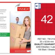Tanex TW-2154 35x42.43 mm 100'lü Kırmızı Pastel Laser Etiket