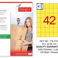 Tanex TW-2154 35x42.43 mm 100'lü Sarı Pastel Laser Etiket