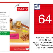 Tanex TW-2164 52.5x18 mm 100'lü Kırmızı Floresan Laser Etiket