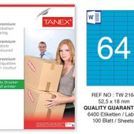 Tanex TW-2164 52.5x18 mm 100'lü Mavi Pastel Laser Etiket