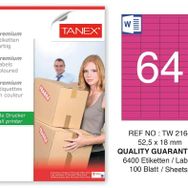 Tanex TW-2164 52.5x18 mm 100'lü Pembe Pastel Laser Etiket