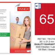 Tanex TW-2165 38.1x21.2 mm 100'lü Kırmızı Pastel Laser Etiket