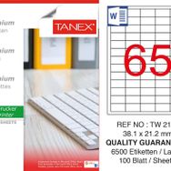 Tanex TW-2165 38.1x21.2 mm 100'lü Sökülebilir Etiket