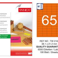 Tanex TW-2165 38.1x21.2 mm 100'lü Turuncu Floresan Laser Etiket