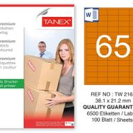 Tanex TW-2165 38.1x21.2 mm 100'lü Turuncu Pastel Laser Etiket
