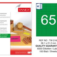 Tanex TW-2165 38.1x21.2 mm 100'lü Yeşil Floresan Laser Etiket