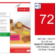 Tanex TW-2172 35x23 mm 100'lü Kırmızı Floresan Laser Etiket