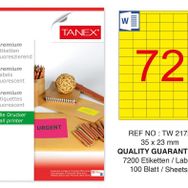 Tanex TW-2172 35x23 mm 100'lü Sarı Floresan Laser Etiket