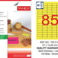 Tanex TW-2180 37x14.25 mm 100'lü Sarı Floresan Laser Etiket