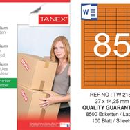 Tanex TW-2180 37x14.25 mm 100'lü Turuncu Pastel Laser Etiket