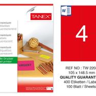 Tanex TW-2204 105x148.5 mm 100'lü Kırmızı Floresan Laser Etiket