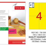Tanex TW-2204 105x148.5 mm 100'lü Sarı Floresan Laser Etiket