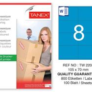 Tanex TW-2208 105x70 mm 100'lü Mavi Pastel Laser Etiket