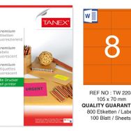 Tanex TW-2208 105x70 mm 100'lü Turuncu Floresan Laser Etiket