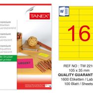 Tanex TW-2216 105x35 mm 100'lü Sarı Floresan Laser Etiket