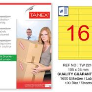 Tanex TW-2216 105x35 mm 100'lü Sarı Pastel Laser Etiket