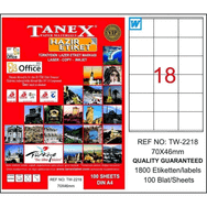 Tanex TW-2218 70x46 mm 100 Adet Laser Etiket
