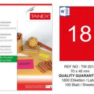 Tanex TW-2218 70x46 mm 100'lü Kırmızı Floresan Laser Etiket