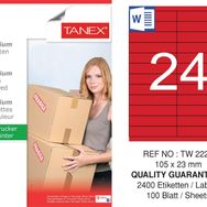 Tanex TW-2224 105x23 mm 100'lü Kırmızı Pastel Laser Etiket