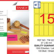 Tanex TW-2238 37x85 mm 100'lü Sarı Floresan Laser Etiket