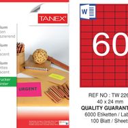 Tanex TW-2260 40x24 mm 100'lü Kırmızı Floresan Laser Etiket