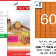 Tanex TW-2260 40x24 mm Flo Turuncu Laser Etiket