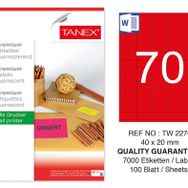 Tanex TW-2270 40x20 mm 100'lü Kırmızı Floresan Laser Etiket