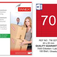 Tanex TW-2270 40x20 mm 100'lü Kırmızı Pastel Laser Etiket