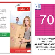 Tanex TW-2270 40x20 mm 100'lü Pembe Pastel Laser Etiket