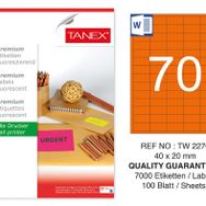 Tanex TW-2270 40x20 mm 100'lü Turuncu Floresan Laser Etiket