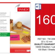 Tanex TW-2280 22x12 mm 100'lü Kırmızı Floresan Laser Etiket