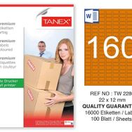 Tanex TW-2280 22x12 mm 100'lü Turuncu Pastel Laser Etiket