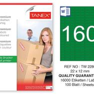 Tanex TW-2280 22x12 mm 100'lü Yeşil Pastel Laser Etiket