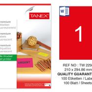 Tanex TW-2294 210x294.86 mm 100'lü Kırmızı Floresan Laser Etiket