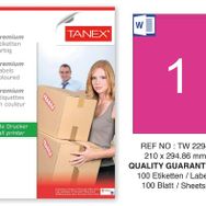 Tanex TW-2294 210x294.86 mm 100'lü Pembe Pastel Laser Etiket